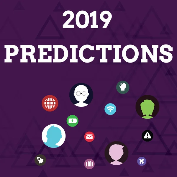 Writing note showing 2019 Predictions. Business photo showcasing statement about what you think will happen in 2019 Networking Technical Icons Chat Heads on Screen for Link Up.