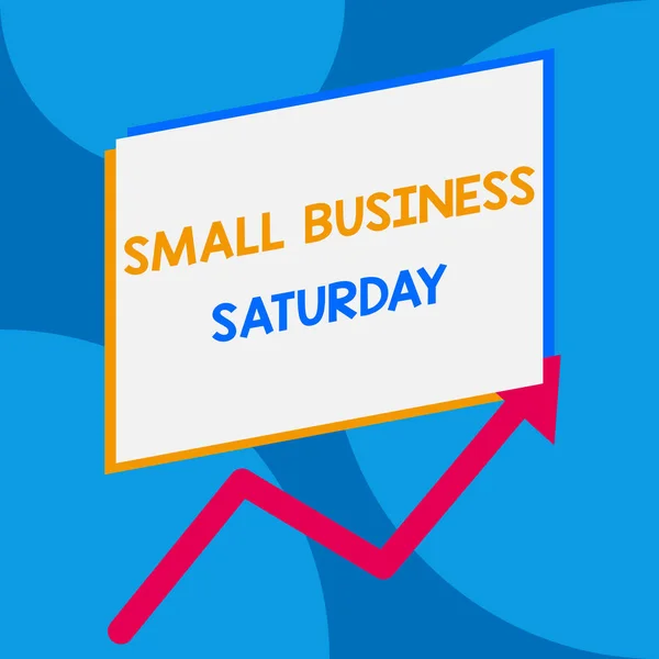Письменный текст Small Business Saturday. Бизнес-концепция для американского шоппинга проводится в субботу Один пустой прямоугольник над другой стрелкой зигзаг вверх увеличивая продажи . — стоковое фото