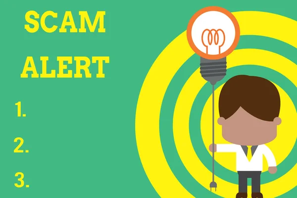 Scam Alert gösteren kavramsal el yazısı. Bir pazarlık Daimi adam kravat tutan fiş soket ampul Idea Startup umudu iddia istenmeyen e-posta vitrine İş fotoğraf. — Stok fotoğraf