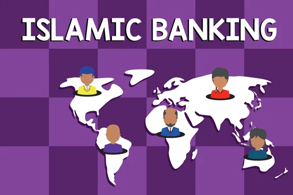 Signo de texto que muestra la Banca Islámica. Foto conceptual Sistema bancario basado en los principios de la ley islámica Conexiones multiétnicas en todo el mundo. Mapa global de la tierra negocios . — Foto de Stock