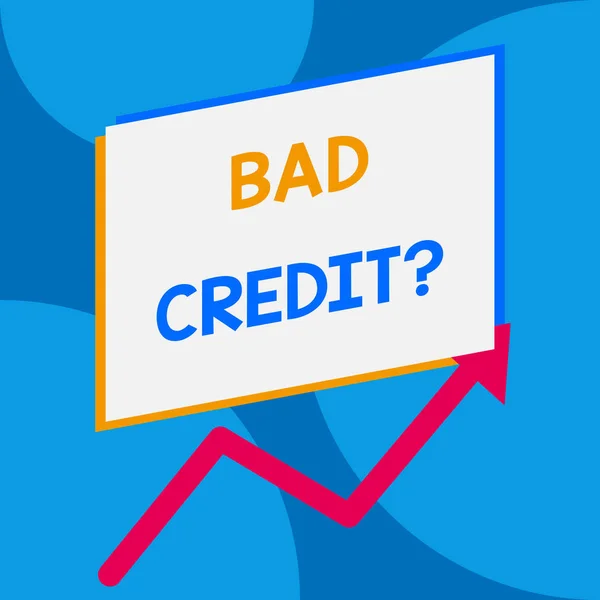 Word writing text Bad Creditquestion. Business concept for inabilityof a demonstrating to repay a debt on time and in full One blank rectangle above another arrow zigzag upwards increasing sale. — Stock Photo, Image