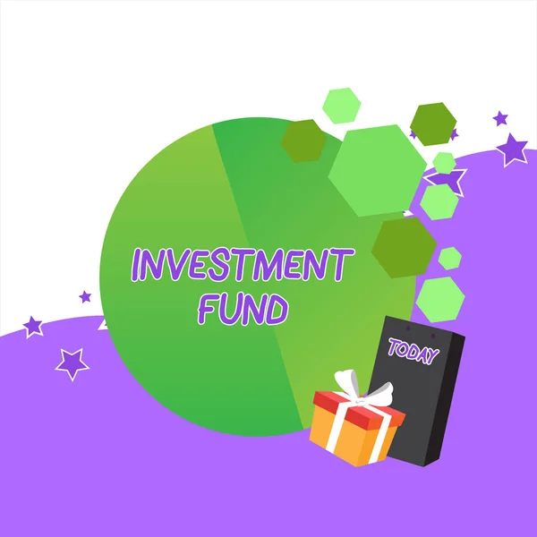 Handwriting text Investment Fund. Concept meaning A supply of capital belonging to numerous investors Greeting Card Poster Gift Package Presentation Box Decorated by Bowknot.