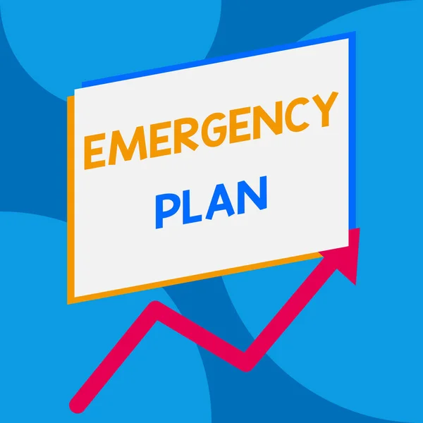 Word writing text Emergency Plan. Business concept for procedures for handling sudden or unexpected situations One blank rectangle above another arrow zigzag upwards increasing sale. — 스톡 사진