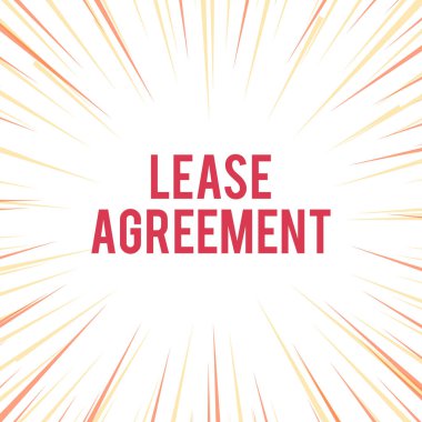 Kira Sözleşmesi'ni yazan el yazısı metni. Kavram anlamı Sözleşme şartları bir tarafa kira mülkiyet Sunburst Patlama Sarı Turuncu Pastel Rays Işıklar Derinlik ve Perspektif kabul eder.