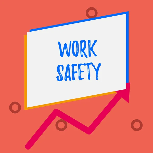 Writing note showing Work Safety. Business photo showcasing policies and procedures in place to ensure health of employees One blank rectangle above another arrow zigzag upwards increasing sale.