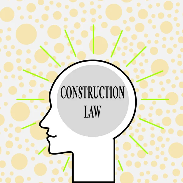 Writing note showing Construction Law. Business photo showcasing deals with matters relating to building and related fields Outline Silhouette Human Head Surrounded by Light Rays Blank Text Space. — 스톡 사진