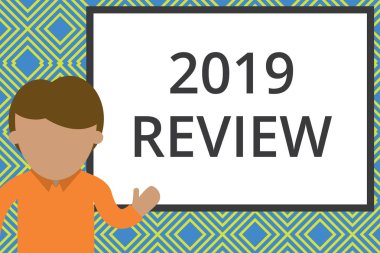 Kavramsal el yazısı 2019 İnceleme gösteren. İş fotoğraf metni 2019 için turizm veya hizmetlerde yeni trendler ve beklentiler Proje fotoğraf Sanat işaret ön beyaz tahta ayakta.