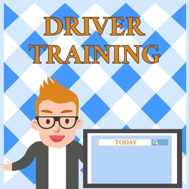 Sürücü Eğitimi gösteren kavramsal el yazısı. İş fotoğraf metin ekran sunumunda Arama Aracı ile bir sürücü almak için yeni bir sürücü hazırlar lisans Erkek Hoparlör Ekranı.