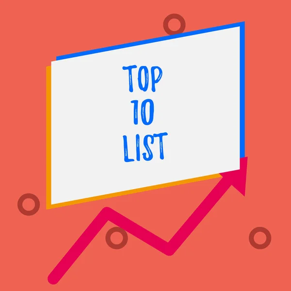 Writing note showing Top 10 List. Business photo showcasing the ten most important or successful items in a particular list One blank rectangle above another arrow zigzag upwards increasing sale.