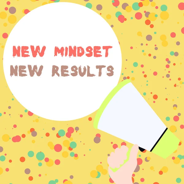 Handwriting text New Mindset New Results. Concept meaning obstacles are opportunities to reach achievement Hand Holding Loudhailer Empty Round Speech Text Balloon Announcement New.