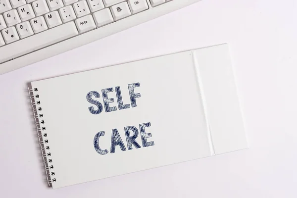 Text sign showing Self Care. Conceptual photo the practice of taking action to improve one s is own health. — Stock Photo, Image