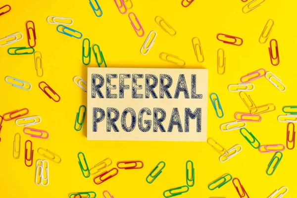 Text sign showing Referral Program. Conceptual photo employees are rewarded for introducing suitable recruits.