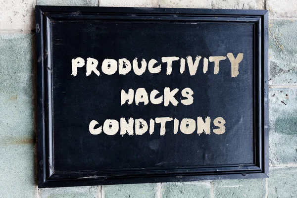 Nota de Escritura mostrando Hacks de Productividad. Foto de negocios mostrando trucos que se hacen más en la misma cantidad de tiempo . — Foto de Stock