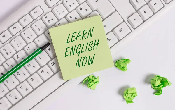 Word writing text Learn English Now. Business concept for gain or acquire knowledge and skill of english language.