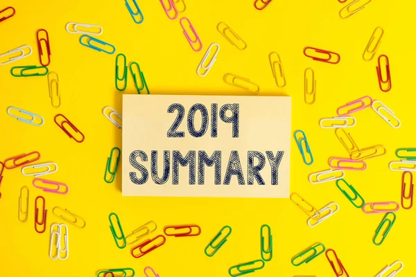 Text sign showing 2019 Summary. Conceptual photo brief comprehensive especially covering the main points of 2019.