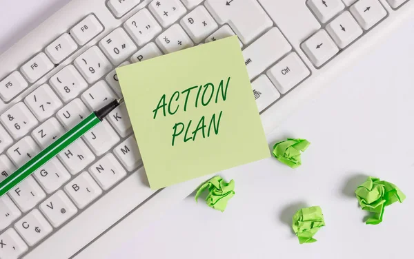 Texto de escritura de palabras Plan de acción. Concepto de negocio para la estrategia o curso de acción propuesto durante cierto tiempo . — Foto de Stock