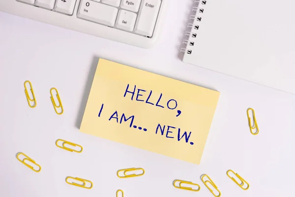 Conceptual hand writing showing Hello I Am New. Business photo showcasing introducing oneself in a group as fresh worker or student.