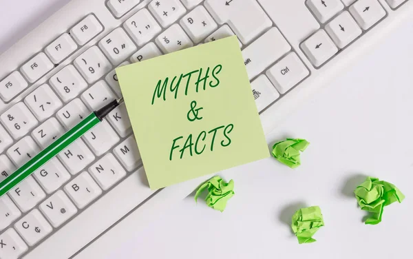 Word writing text Myths And Facts. Business concept for usually traditional story of ostensibly historical events. — Stock Photo, Image