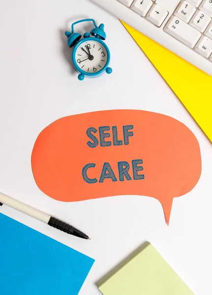 Writing note showing Self Care. Business photo showcasing the practice of taking action to improve one s is own health. — Stock Photo, Image