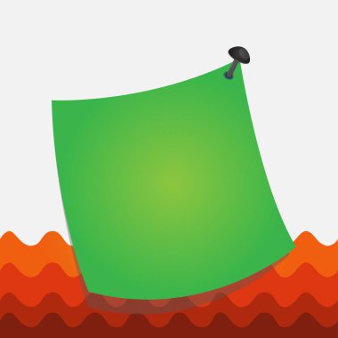 Renkli arka planda çiviyle tutturulmuş kavisli not kağıdı. Yüzeyde boş çıkartma işareti var. Yuvarlak uçlu kare boş çerçeve.