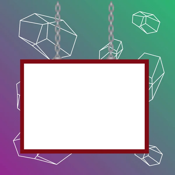 白板,彩色框架用链条在表面上的两端连接。空白空间面板矩形结构固定在彩色背景上,通过金属键. — 图库矢量图片