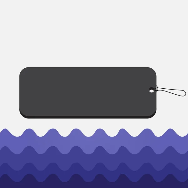 Étiquette de couleur vide en forme de rectangle attachée par une ficelle noire sur fond coloré. Petit badge arrondi sur la surface avec espace vide . — Image vectorielle