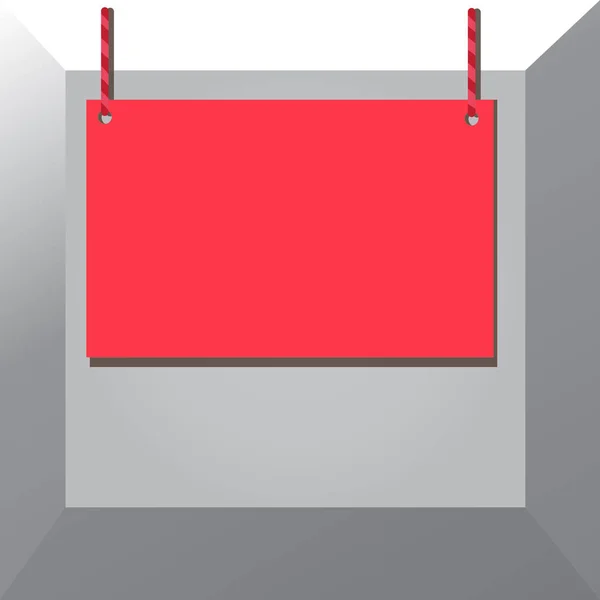 Ξύλινη πινακίδα, ορθογώνιο σχήμα κενό πλαίσιο σταθερό σε πολύχρωμη επιφάνεια από δύο ριγέ χορδές στα δύο άκρα. Ξύλινη δομή που επισυνάπτεται σε χρωματιστό φόντο. — Διανυσματικό Αρχείο