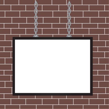 Zincirlerle yüzeye iki ucubağlı renkli çerçeveli beyaz tahta. Metalik bağ ile renkli arka plan üzerine sabitlenmiş boş boş alan paneli dikdörtgen şeklindeki yapısı.