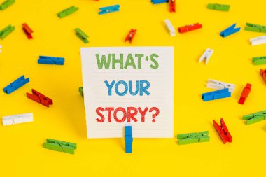 Ne S Your Story Soru gösteren kavramsal el yazısı. Onun geçmiş yaşam eylemleri olaylar hakkında gösteren soran vitrine.