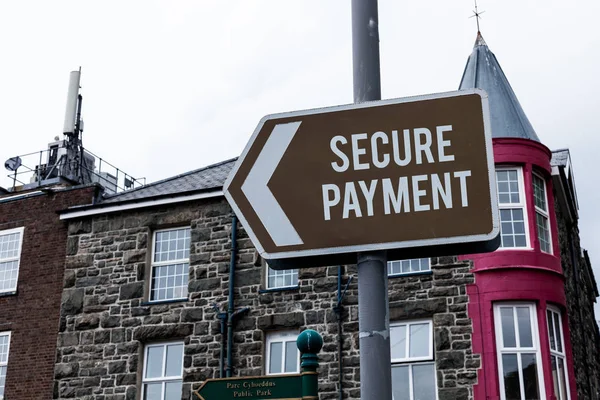 Text sign showing Secure Payment. Conceptual photo Security of Payment refers to ensure of paid even in dispute Empty street signs on the crossroads with blank copy space.