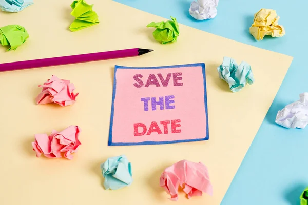 Text sign showing Save The Date question. Conceptual photo asking someone to remember specific day or time. — Stock Photo, Image