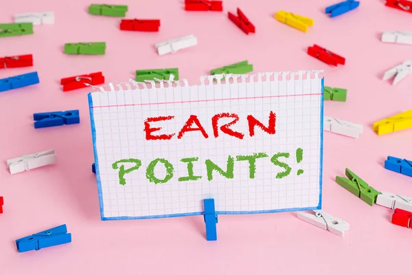 Writing note showing Earn Points. Business photo showcasing collecting scores in order qualify to win big prize.