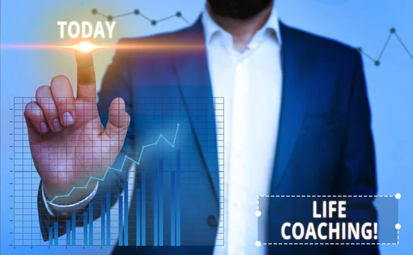 Handgeschreven tekst schrijven Life coaching. Concept dat aantoont dat ze werkzaam zijn om te helpen bij het behalen van hun doelen in de loopbaan. — Stockfoto