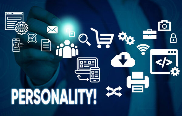 Концептуальный почерк, показывающий личность. Характеристики комбинации делового фото, которые формируют персонажа Мужской официальный костюм носить с помощью смарт-устройство
.