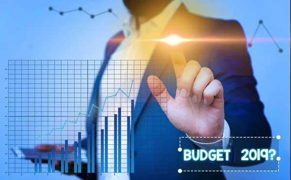 Text tecken visar budget 2019 fråga. Konceptuell foto uppskattning av inkomster och utgifter för nästa år. — Stockfoto