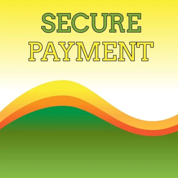 Text sign showing Secure Payment. Conceptual photo Security of Payment refers to ensure of paid even in dispute Wavy Abstract Design Three Tone Background with Two Curvy Lines in Center. — Stock Photo, Image
