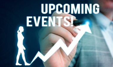 Yaklaşan Olaylar yazma el yazısı metin. Olacak ya da yakında planlanan vesilesiyle kadın insan giyim resmi iş elbisesi sunum kullanımı akıllı cihaz sunan olacak ya da gerçekleşir kavram anlamı şey.