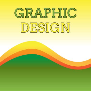 Grafik Tasarımı'nı gösteren metin işareti. Kavramsal fotoğraf sanatı veya reklam da metin ve resimleri birleştirerek beceri Dalgalı Soyut Tasarım Üç Ton Arka Plan Merkezi İki Curvy Hatları ile.