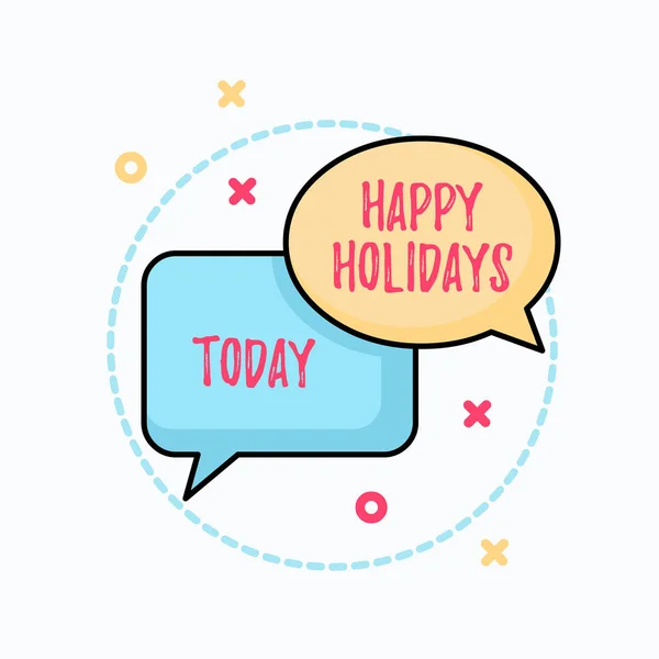 Koncepcionális kézírás a Happy Holidays-nél. Üzleti fényképszöveg Made rövid utazás egy csoportja mutatja az öröm pár átfedő Bubbles ovális és téglalap alakú. — Stock Fotó