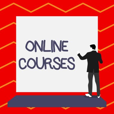 Kelime yazma metni Online Kurslar. Örgün eğitimde devrim yaratma nın iş konsepti İnternet üzerinden öğrenme Kısa saç olgunlaşmamış genç adam dikdörtgen in önünde duruyor büyük boş tahta.