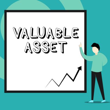 Değerli Varlık gösteren kavramsal el yazısı. İş fotoğrafı metni En değerli varlığınız yeteneğiniz veya kapasiteniz Boş dikdörtgen Geometrik arka planı işaret eden adam.
