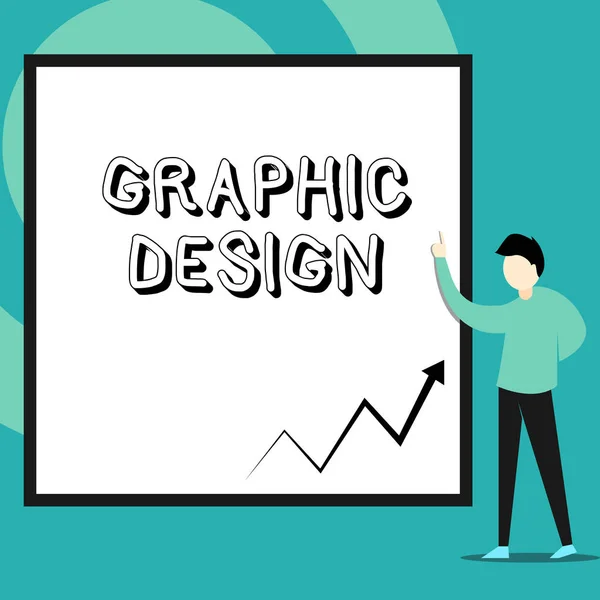 그래픽 디자인을 보여주는 개념적 손 쓰기. 빈 사각형 기하학적 배경을 가리키는 서 있는 광고에서 텍스트와 사진을 결합하는 비즈니스 사진 텍스트 아트 또는 기술. — 스톡 사진