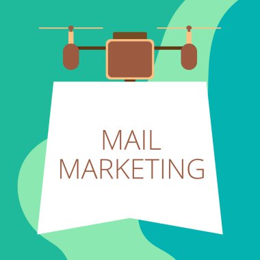 Mail Marketing'i gösteren kavramsal el yazısı. Ticari mesajlar Yayın duygusu Drone aşağı banner Geometrik tasarım tutan gönderme İş fotoğraf vitrinE.