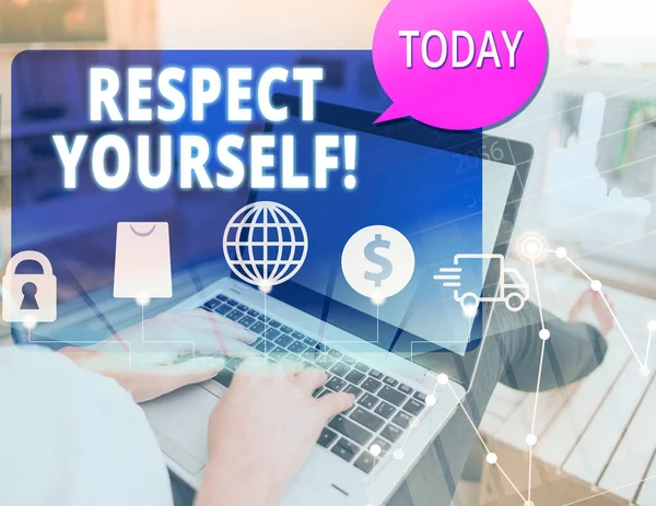 Woord tekst schrijven respecteer jezelf. Business concept voor het geloven dat je goed en waardig behandeld goed. — Stockfoto