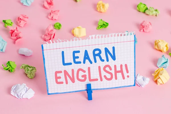 Text sign showing Learn English. Conceptual photo gain acquire knowledge in new language by study. — Stock Photo, Image