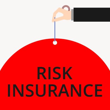 Kelime yazma metin Risk Sigorta. Sorumluluk kapsamına karşı Kayıp Hasar olasılığı için İş konsepti Erkek el kolu iğnebüyük yarı boş balon geometrik arka plan delme.