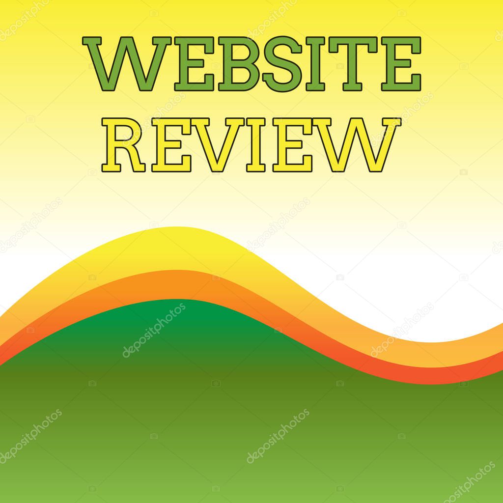 Text sign showing Website Review. Conceptual photo Reviews that can be posted about businesses and services Wavy Abstract Design Three Tone Background with Two Curvy Lines in Center.