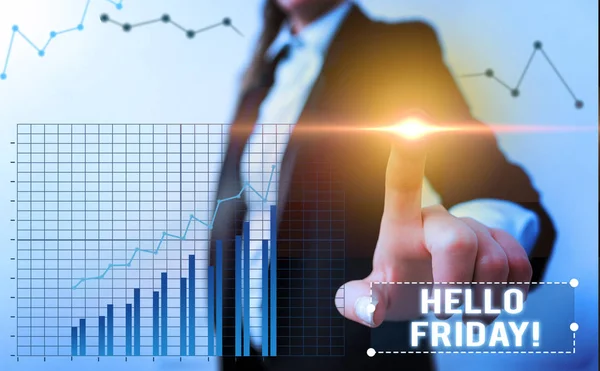 Woord tekst schrijven Hello Friday. Bedrijfsconcept voor het uitdrukken van geluk vanaf het begin van de frisse week. — Stockfoto