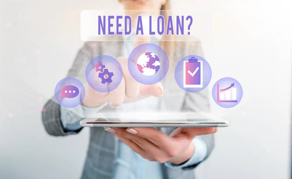 Writing note showing Need A Loan Question. Business photo showcasing asking he need money expected paid back with interest. — Stock Photo, Image