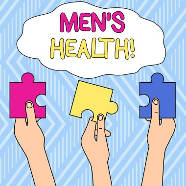 Men S Health'i gösteren bir not yazıyorum. İş fotoğraf tam fiziksel zihinsel ve sosyal iyi bir analiz üç renkli boş yapboz yapboz parçaları farklı insanlar ellerde düzenlenen varlık devlet vitrine